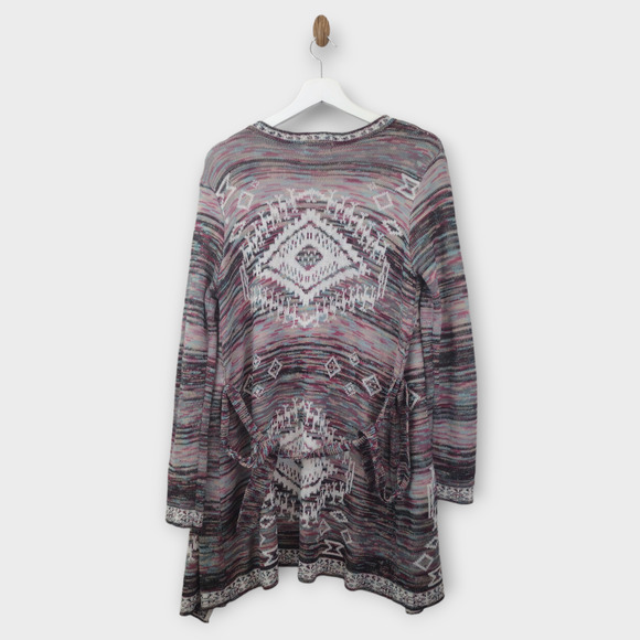 One World Cardigan Women's Medium Multicolor Boho Aztec Lightweight Midi Duster - Picture 2 of 6